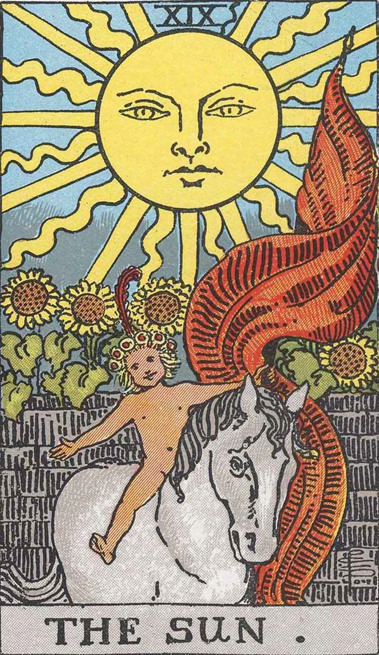 The Sun: Rider-Waite-Smith tarot illustration
